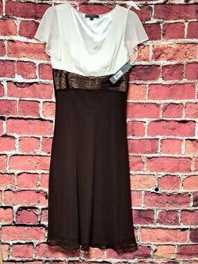 PRETTY CREAM & BROWN NWT LADIES FANCY DRESS BY BICE SIZE 8 W PLEATED SASH BELT